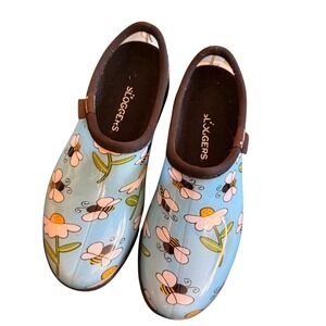 Sloggers Womens Size 9 Blue Bumble Bee Daisy Waterproof Garden Shoes Clogs USA